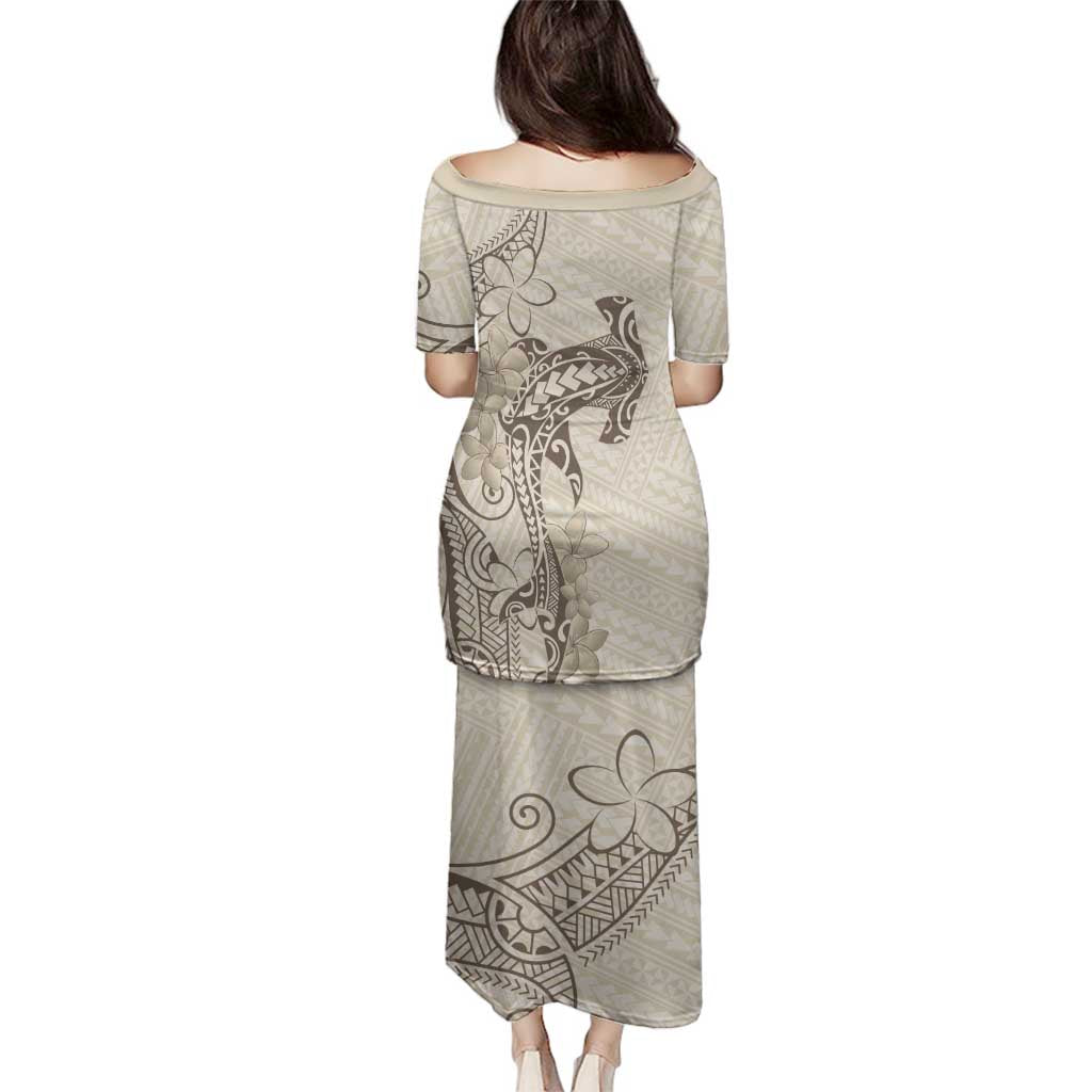 Beige Hawaii Family Matching Puletasi and Hawaiian Shirt Hammerhead Shark Tattoo Curve Polynesian LT14 - Polynesian Pride