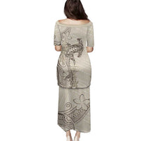 Beige Hawaii Family Matching Puletasi and Hawaiian Shirt Hammerhead Shark Tattoo Curve Polynesian LT14 - Polynesian Pride