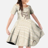 Beige Hawaii Family Matching Tank Maxi Dress and Hawaiian Shirt Hammerhead Shark Tattoo Curve Polynesian LT14 Daughter's Dress Beige - Polynesian Pride