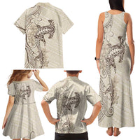 Beige Hawaii Family Matching Tank Maxi Dress and Hawaiian Shirt Hammerhead Shark Tattoo Curve Polynesian LT14 - Polynesian Pride