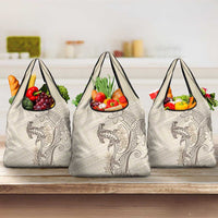 Beige Hawaii Grocery Bag Hammerhead Shark Tattoo Curve Polynesian - Polynesian Pride