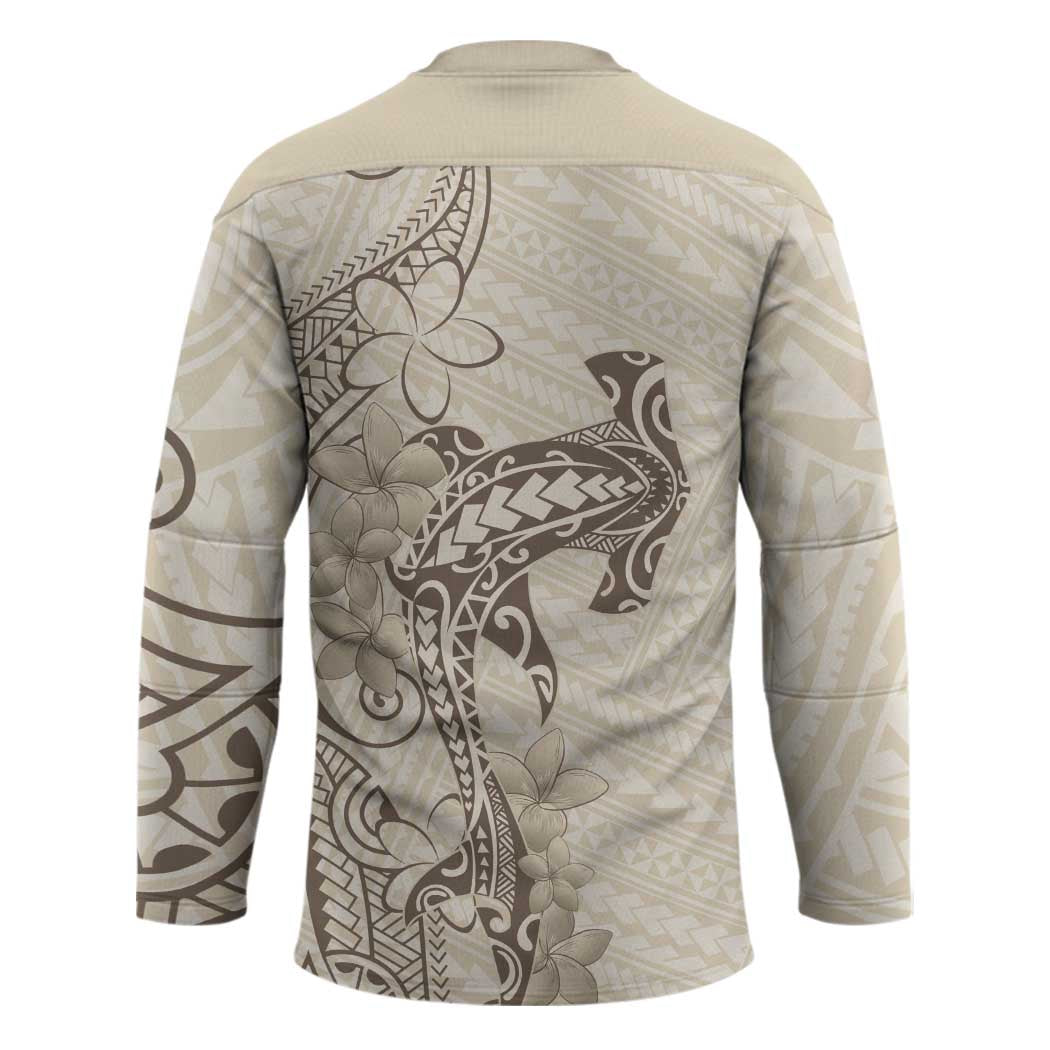 Beige Hawaii Hockey Jersey Hammerhead Shark Tattoo Curve Polynesian - Polynesian Pride