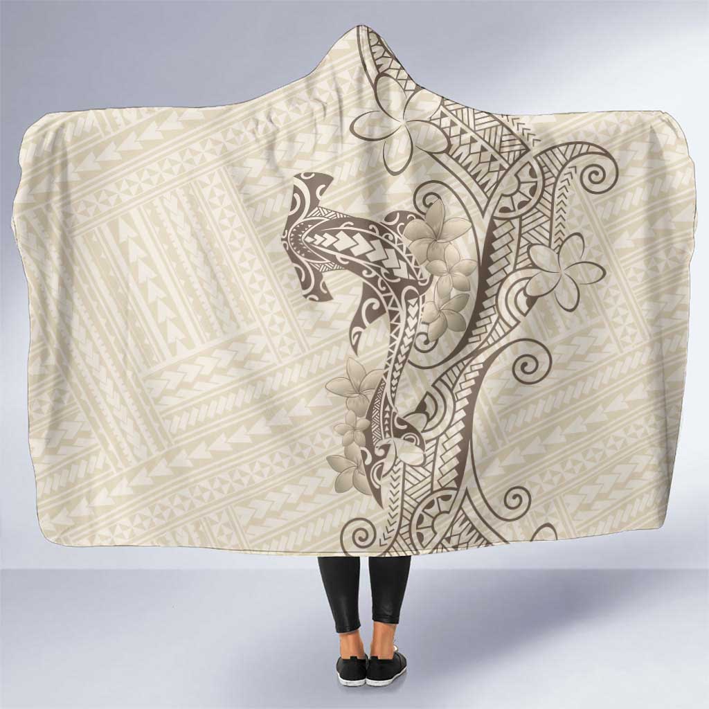 Beige Hawaii Hooded Blanket Hammerhead Shark Tattoo Curve Polynesian LT14 One Size Beige - Polynesian Pride