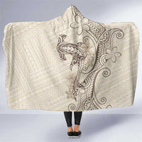 Beige Hawaii Hooded Blanket Hammerhead Shark Tattoo Curve Polynesian LT14 One Size Beige - Polynesian Pride