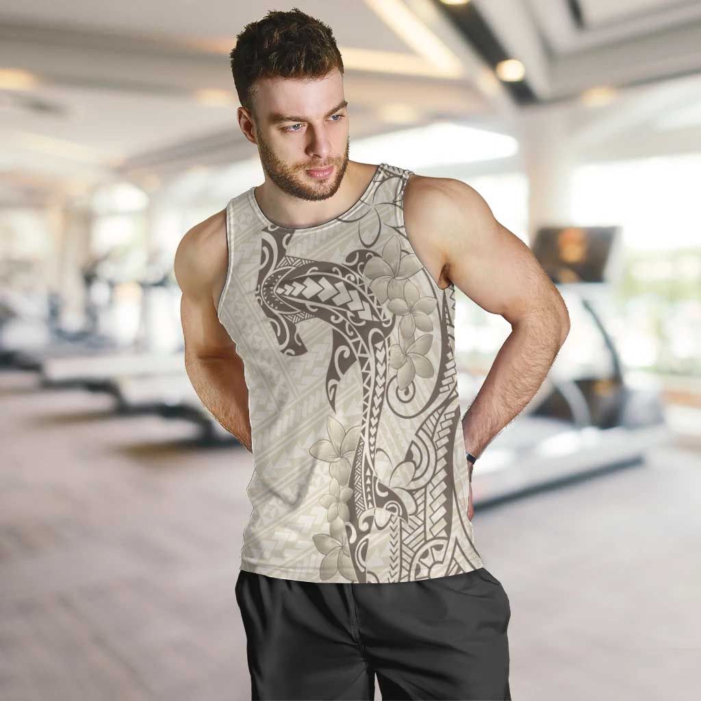 Beige Hawaii Men Tank Top Hammerhead Shark Tattoo Curve Polynesian - Polynesian Pride