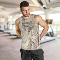 Beige Hawaii Men Tank Top Hammerhead Shark Tattoo Curve Polynesian - Polynesian Pride