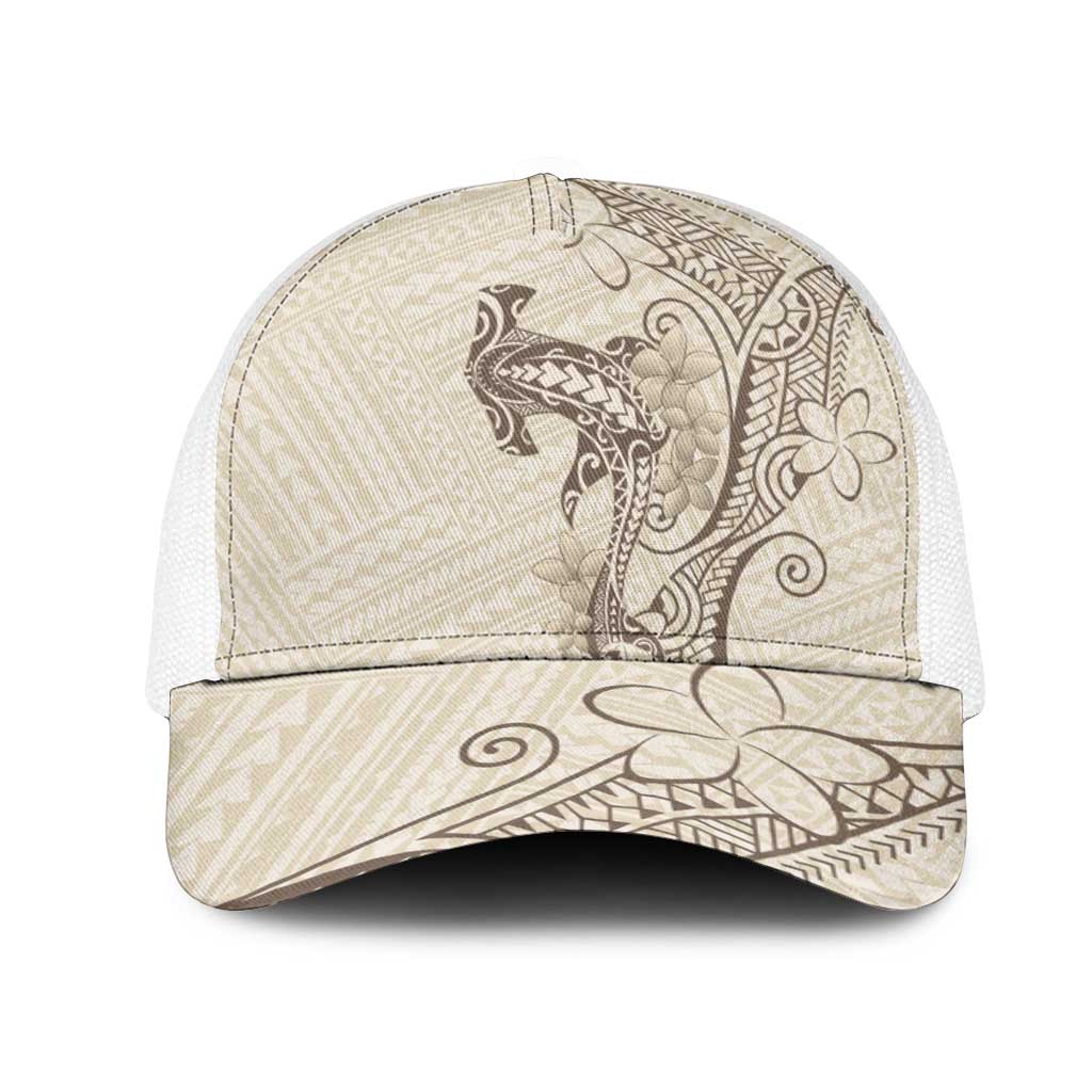 Beige Hawaii Mesh Trucker Cap Hammerhead Shark Tattoo Curve Polynesian - Polynesian Pride