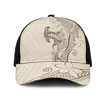 Beige Hawaii Mesh Trucker Cap Hammerhead Shark Tattoo Curve Polynesian - Polynesian Pride