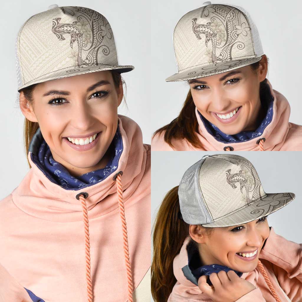Beige Hawaii Mesh Trucker Cap Hammerhead Shark Tattoo Curve Polynesian - Polynesian Pride