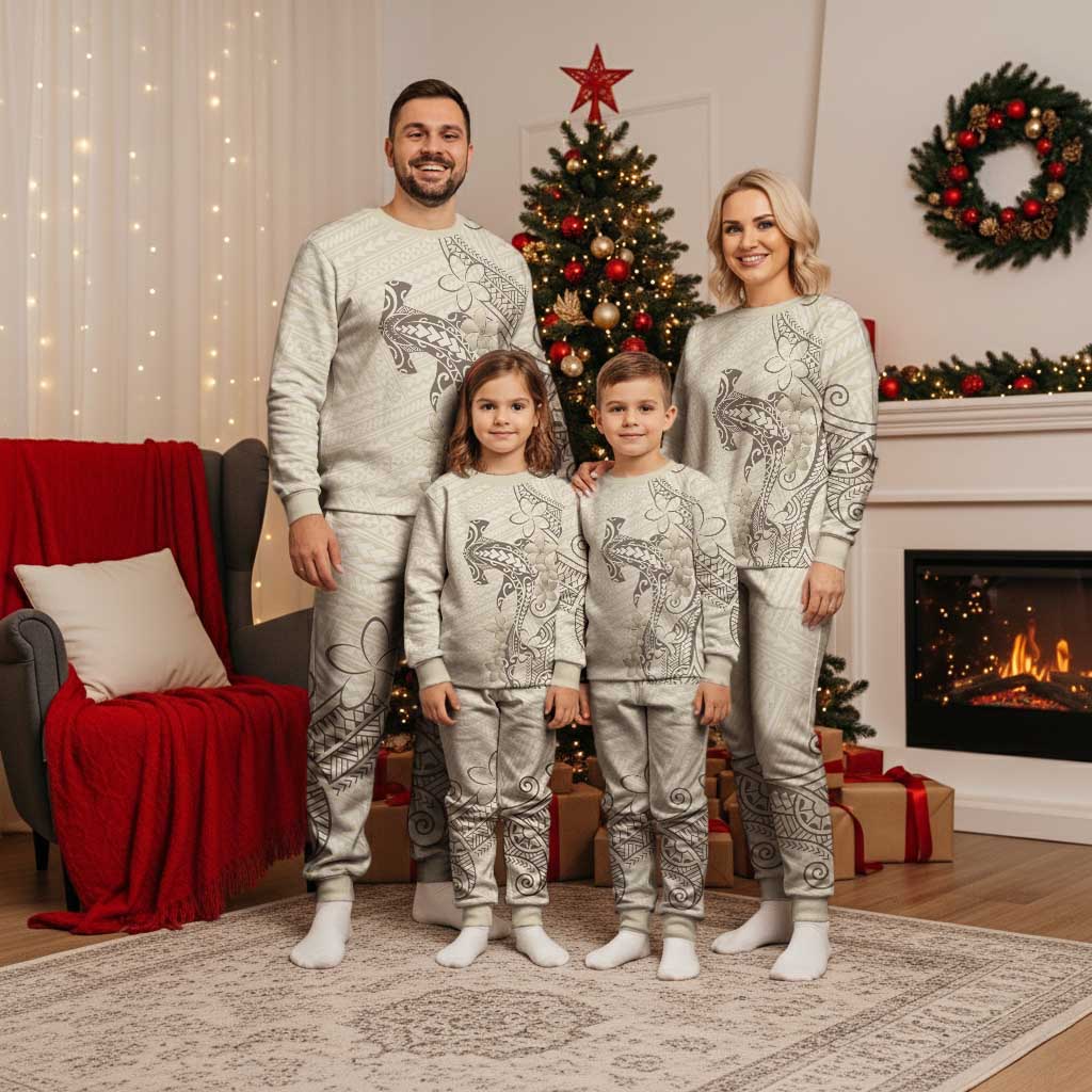 Beige Hawaii Christmas Pajama Set Hammerhead Shark Tattoo Curve Polynesian - Polynesian Pride