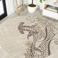 Beige Hawaii Round Carpet Hammerhead Shark Tattoo Curve Polynesian LT14 Beige - Polynesian Pride