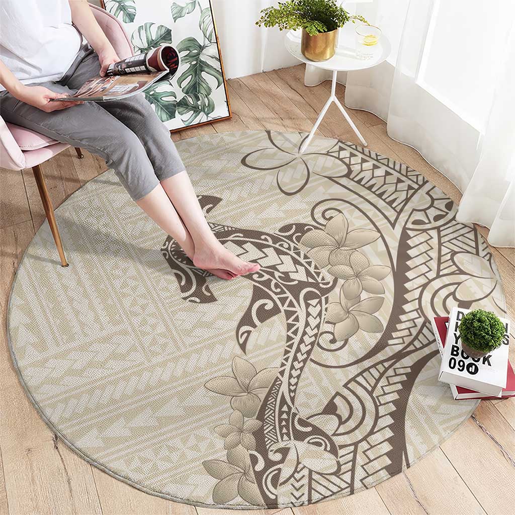 Beige Hawaii Round Carpet Hammerhead Shark Tattoo Curve Polynesian LT14 - Polynesian Pride