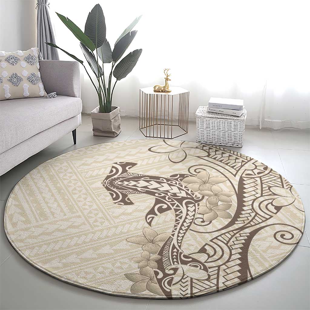 Beige Hawaii Round Carpet Hammerhead Shark Tattoo Curve Polynesian LT14 - Polynesian Pride