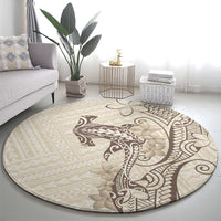 Beige Hawaii Round Carpet Hammerhead Shark Tattoo Curve Polynesian LT14 - Polynesian Pride