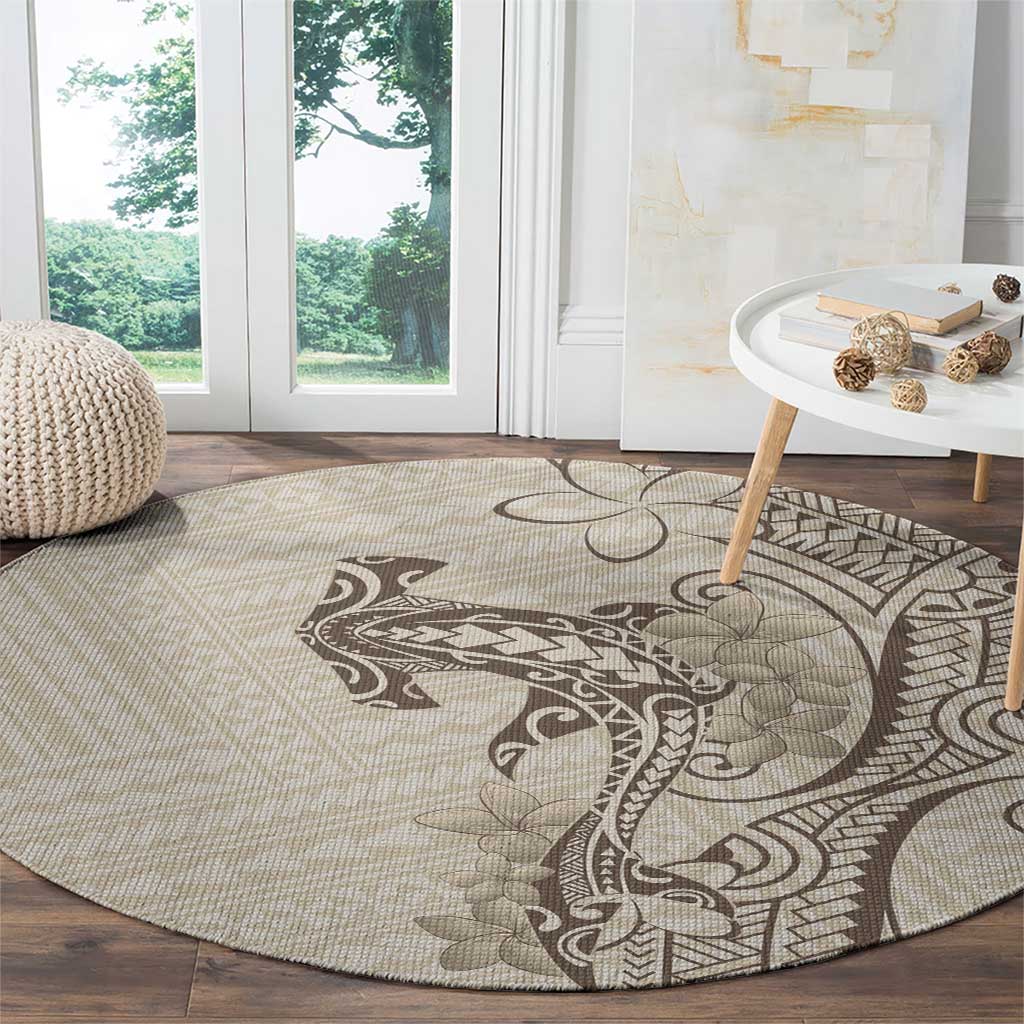 Beige Hawaii Round Carpet Hammerhead Shark Tattoo Curve Polynesian LT14 - Polynesian Pride