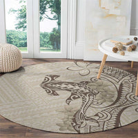 Beige Hawaii Round Carpet Hammerhead Shark Tattoo Curve Polynesian LT14 - Polynesian Pride