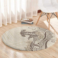 Beige Hawaii Round Carpet Hammerhead Shark Tattoo Curve Polynesian LT14 - Polynesian Pride