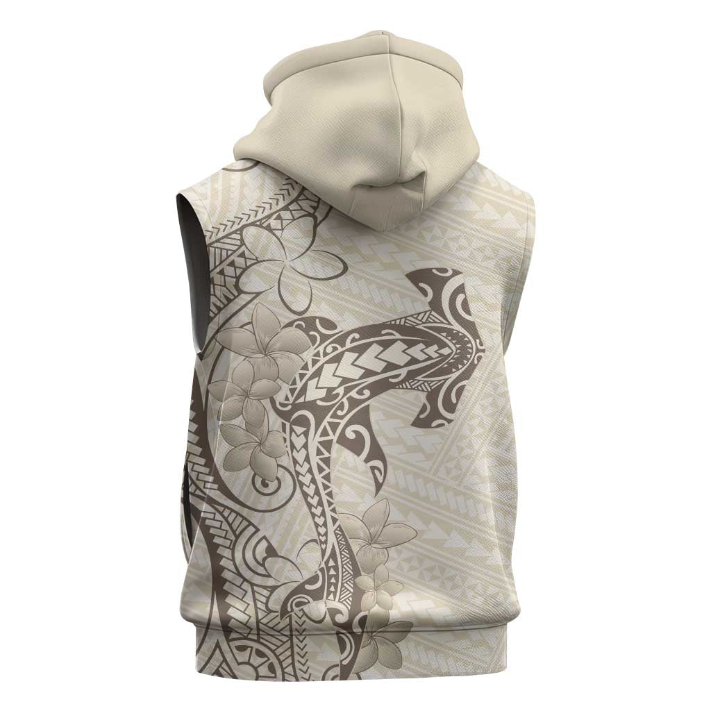 Beige Hawaii Sleeveless Zip Hoodie Hammerhead Shark Tattoo Curve Polynesian LT14