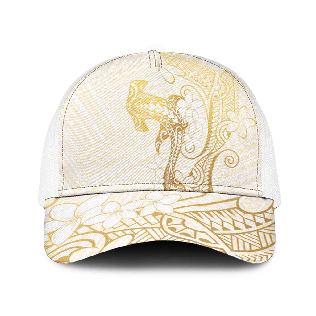 Gold and White Hawaii Baseball Net Cap Hammerhead Shark Tattoo Curve Polynesian - Polynesian Pride