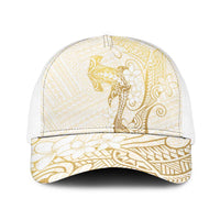 Gold and White Hawaii Baseball Net Cap Hammerhead Shark Tattoo Curve Polynesian - Polynesian Pride