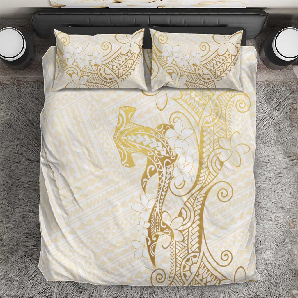 Gold and White Hawaii Bedding Set Hammerhead Shark Tattoo Curve Polynesian LT14 White - Polynesian Pride