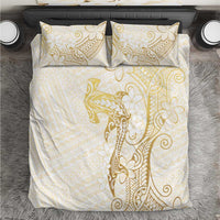 Gold and White Hawaii Bedding Set Hammerhead Shark Tattoo Curve Polynesian LT14 White - Polynesian Pride