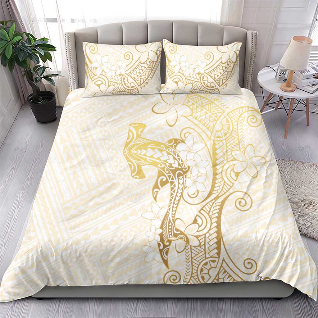 Gold and White Hawaii Bedding Set Hammerhead Shark Tattoo Curve Polynesian LT14 - Polynesian Pride