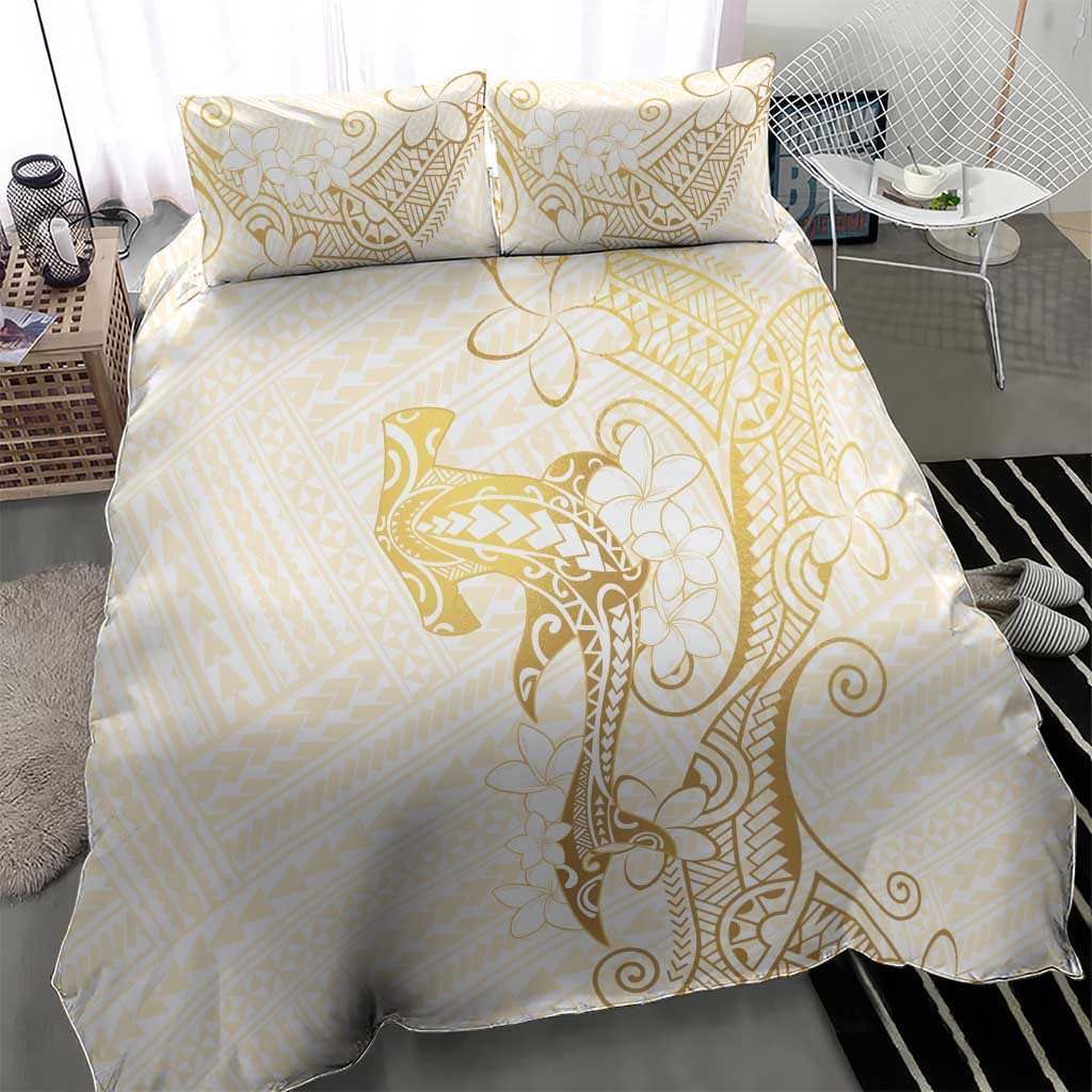 Gold and White Hawaii Bedding Set Hammerhead Shark Tattoo Curve Polynesian LT14 - Polynesian Pride