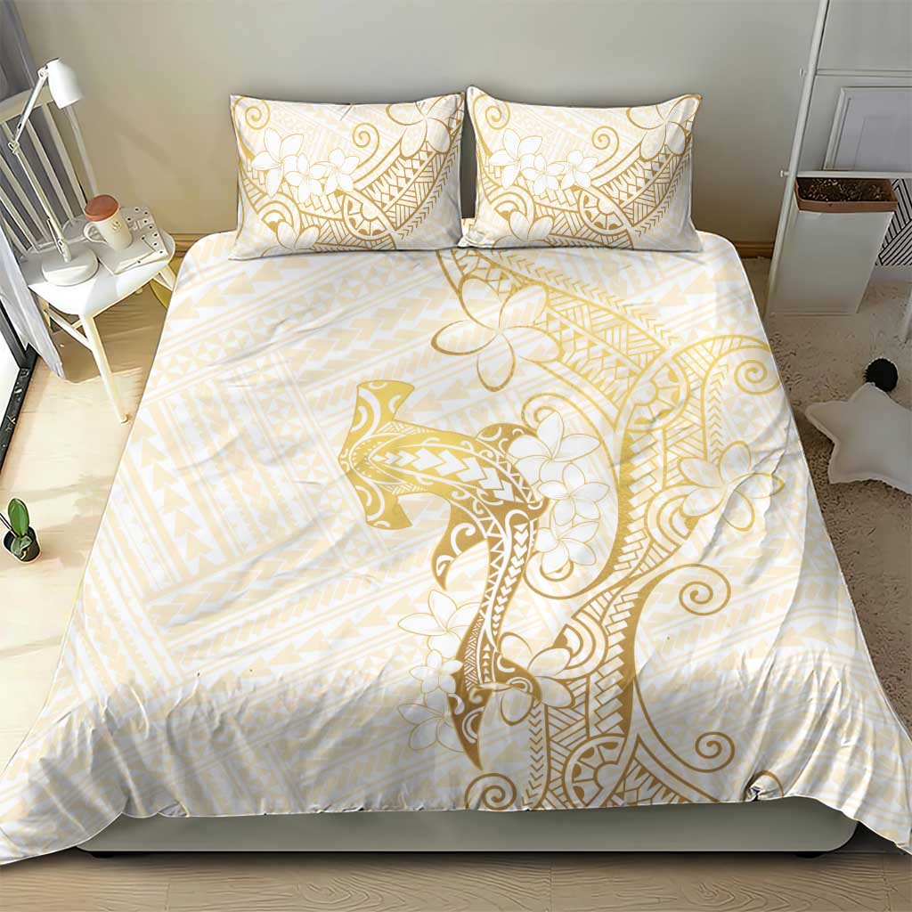 Gold and White Hawaii Bedding Set Hammerhead Shark Tattoo Curve Polynesian LT14 - Polynesian Pride