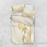 Gold and White Hawaii Bedding Set Hammerhead Shark Tattoo Curve Polynesian LT14 US Twin 172cm x 218cm White - Polynesian Pride