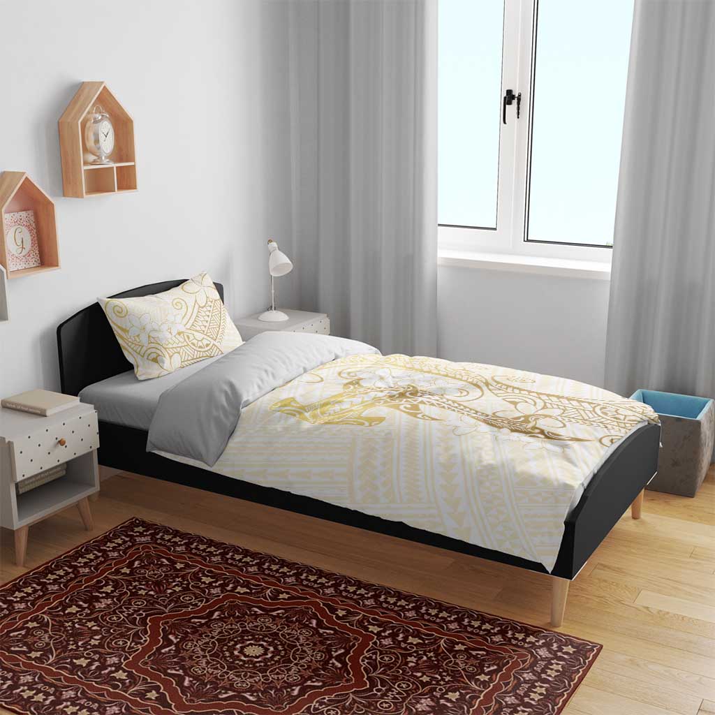 Gold and White Hawaii Bedding Set Hammerhead Shark Tattoo Curve Polynesian LT14 - Polynesian Pride