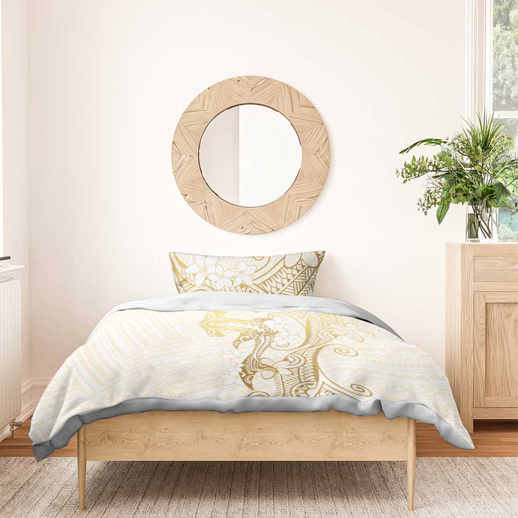 Gold and White Hawaii Bedding Set Hammerhead Shark Tattoo Curve Polynesian LT14 - Polynesian Pride