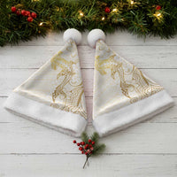 Gold and White Hawaii Christmas Santa Hat Hammerhead Shark Tattoo Curve Polynesian - Polynesian Pride
