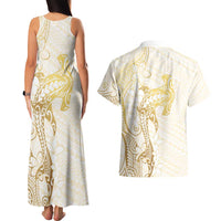 Gold and White Hawaii Couples Matching Tank Maxi Dress and Hawaiian Shirt Hammerhead Shark Tattoo Curve Polynesian LT14 - Polynesian Pride
