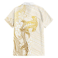 Gold and White Hawaii Family Matching Long Sleeve Bodycon Dress and Hawaiian Shirt Hammerhead Shark Tattoo Curve Polynesian LT14 - Polynesian Pride