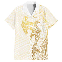 Gold and White Hawaii Family Matching Off Shoulder Maxi Dress and Hawaiian Shirt Hammerhead Shark Tattoo Curve Polynesian LT14 Dad's Shirt - Short Sleeve White - Polynesian Pride