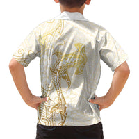 Gold and White Hawaii Family Matching Summer Maxi Dress and Hawaiian Shirt Hammerhead Shark Tattoo Curve Polynesian LT14 - Polynesian Pride