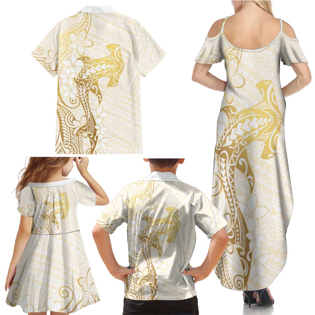 Gold and White Hawaii Family Matching Summer Maxi Dress and Hawaiian Shirt Hammerhead Shark Tattoo Curve Polynesian LT14 - Polynesian Pride
