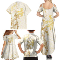 Gold and White Hawaii Family Matching Summer Maxi Dress and Hawaiian Shirt Hammerhead Shark Tattoo Curve Polynesian LT14 - Polynesian Pride