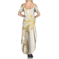 Gold and White Hawaii Family Matching Summer Maxi Dress and Hawaiian Shirt Hammerhead Shark Tattoo Curve Polynesian LT14 - Polynesian Pride