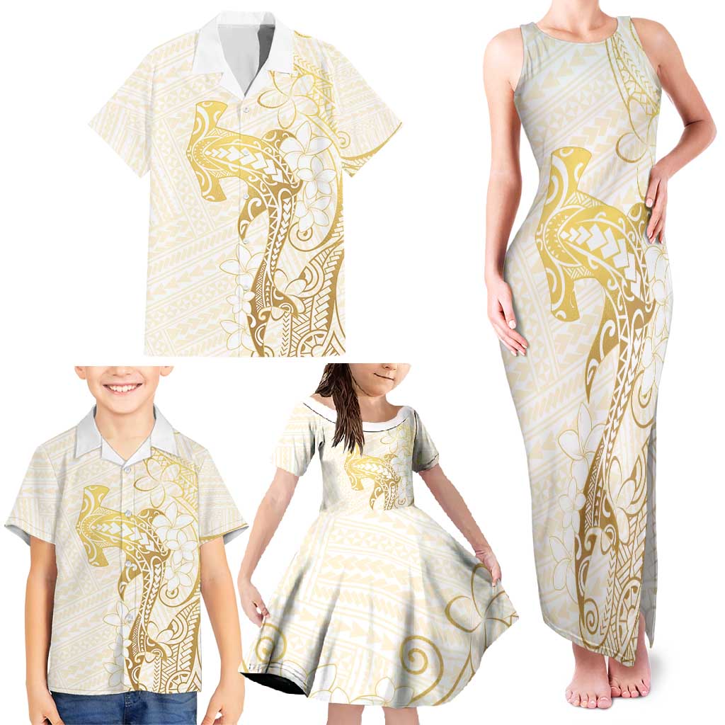 Gold and White Hawaii Family Matching Tank Maxi Dress and Hawaiian Shirt Hammerhead Shark Tattoo Curve Polynesian LT14 - Polynesian Pride