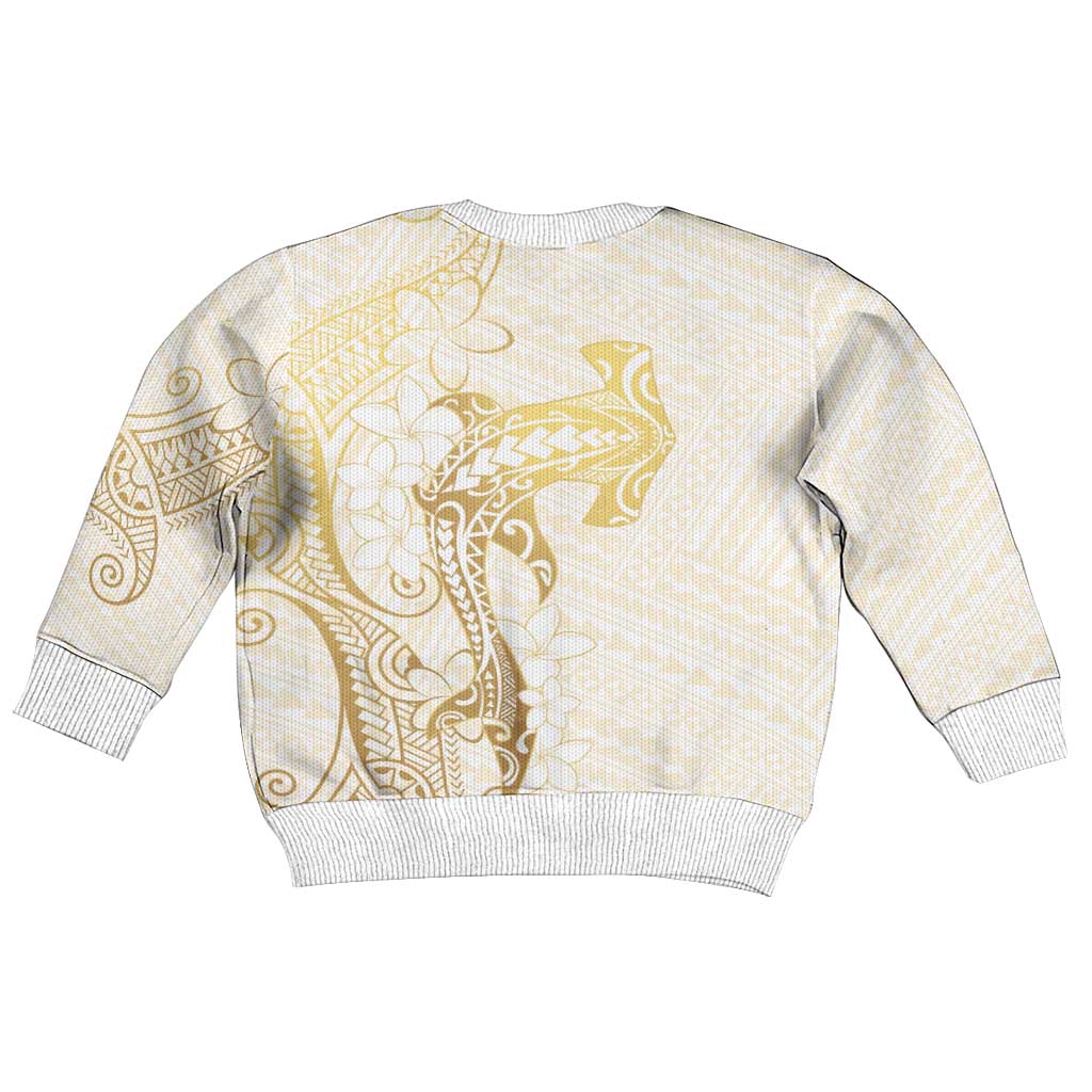 Gold and White Hawaii Kid Ugly Christmas Sweater Hammerhead Shark Tattoo Curve Polynesian - Polynesian Pride