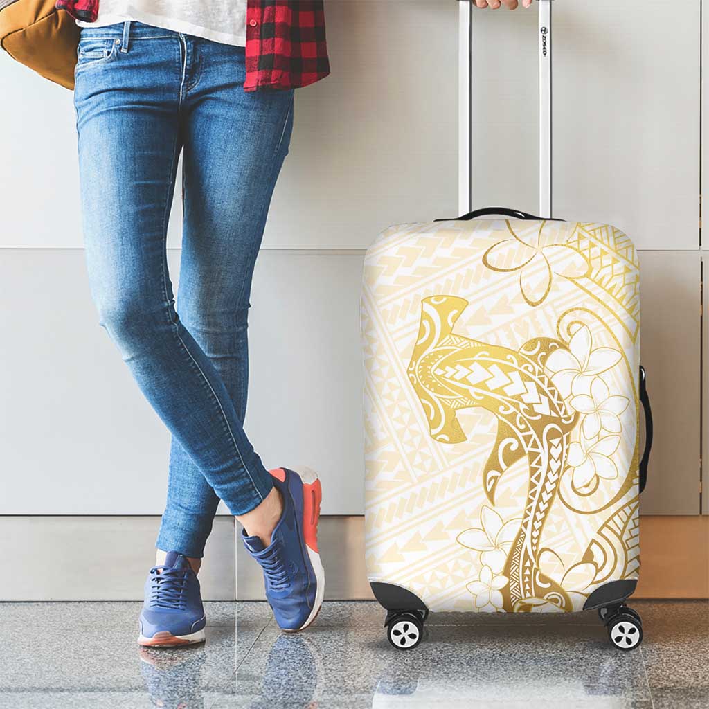 Gold and White Hawaii Luggage Cover Hammerhead Shark Tattoo Curve Polynesian - Polynesian Pride