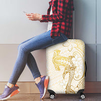 Gold and White Hawaii Luggage Cover Hammerhead Shark Tattoo Curve Polynesian - Polynesian Pride