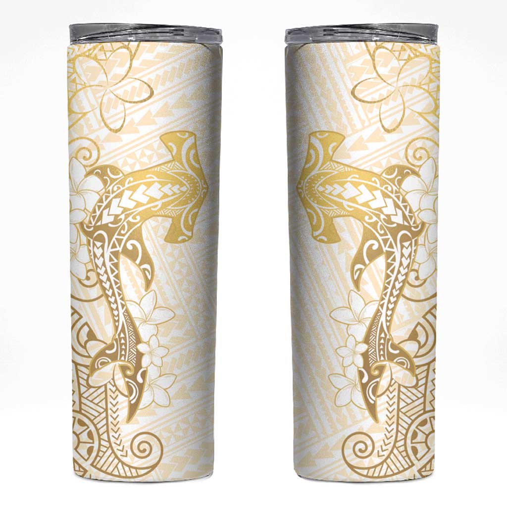 Gold and White Hawaii Skinny Tumbler Hammerhead Shark Tattoo Curve Polynesian LT14 White - Polynesian Pride
