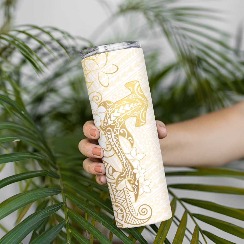Gold and White Hawaii Skinny Tumbler Hammerhead Shark Tattoo Curve Polynesian LT14 - Polynesian Pride