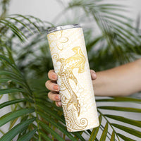 Gold and White Hawaii Skinny Tumbler Hammerhead Shark Tattoo Curve Polynesian LT14 - Polynesian Pride