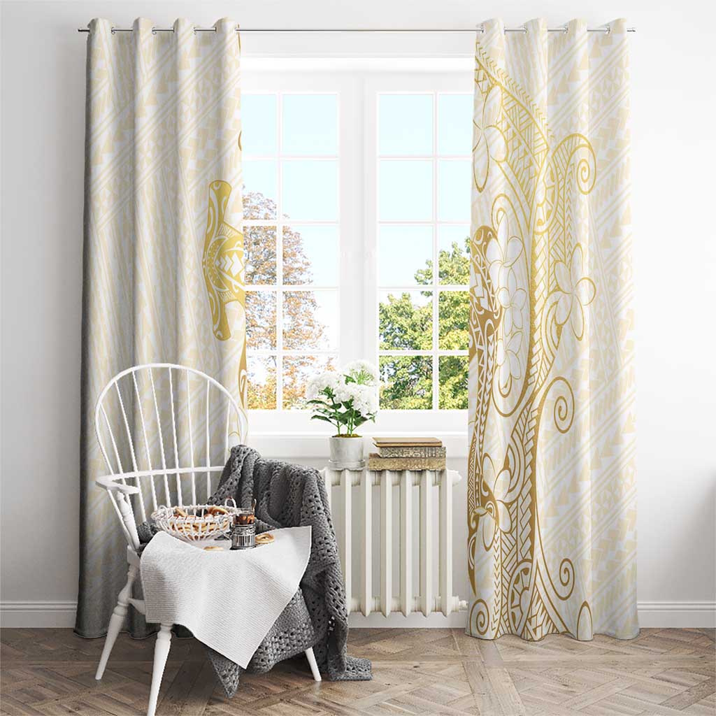 Gold and White Hawaii Window Curtain Hammerhead Shark Tattoo Curve Polynesian - Polynesian Pride