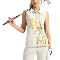 Gold and White Hawaii Women Sleeveless Polo Shirt Hammerhead Shark Tattoo Curve Polynesian LT14 - Polynesian Pride