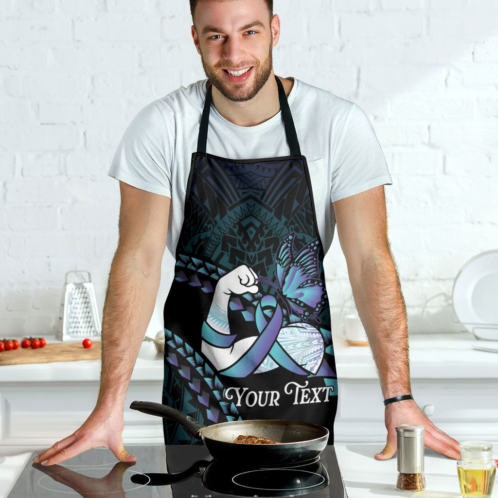 Personalised Polynesia Suicide Prevention Month Apron Brave Strong Butterfly Teal Purple Ribbon